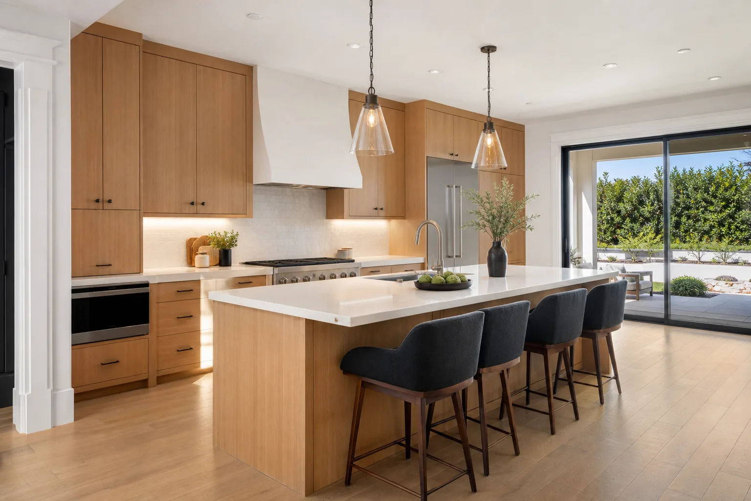 Completed warm contemporary kitchen remodel