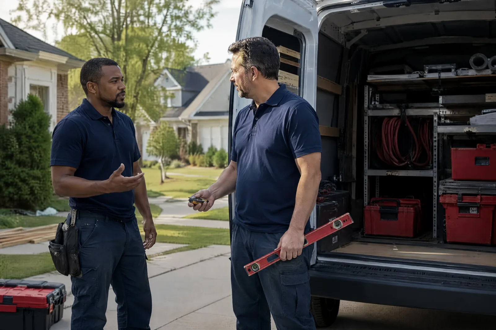The Rated Renovations team standing together outside a home in Memphis with their service van